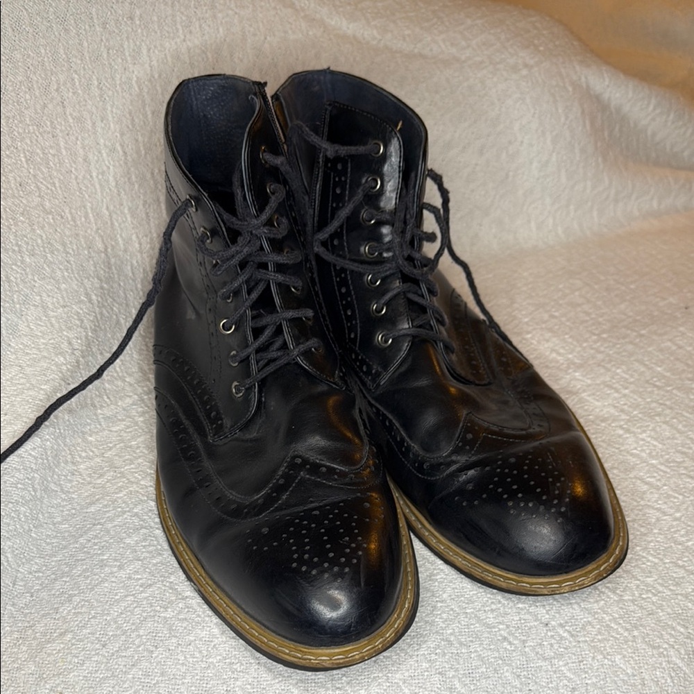 Black Leather Wingtip Brogue Boots